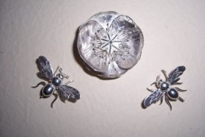 Ann Oldfield - Silver Poppy and Bee Brooches